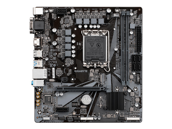 T. Madre GIGABYTE H610M H V2 DDR4: 
Chipset Intel H610, Soporta: Intel 13va Generación de Socket 1700, 
Memoria: DDR4 3200 / 2933 / 2133 MHz, 64GB Max, 
Integrado: AudioHD, Red, USB 3.2 y SATA 3.0, M.2, 
Micro-ATX, Ptos: 1xPCIEx16, 1xPCIEx1.