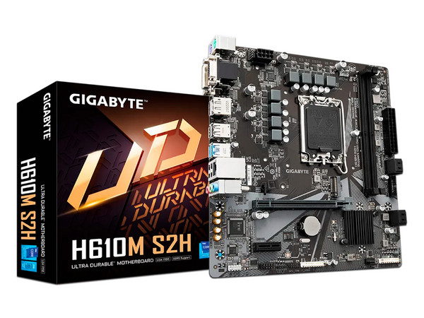 T. Madre GIGABYTE H610M S2H DDR5, Chipset Intel H610,
Soporta: Intel 13va y 14va Generación, Socket 1700,
Memoria: DDR5 5600 / 5200 / 4400 MHz, 64GB Máx,
Integrado: AudioHD, Red, USB 3.2, SATA 3.0 y M.2,
Micro-ATX, Ptos: 1xPCIE4.0x16, 1xPCIEx3.0x16