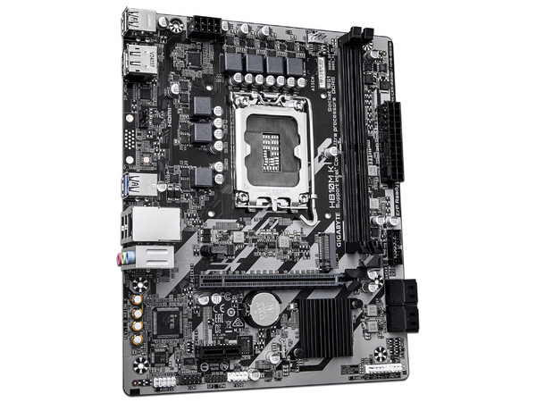 T. Madre Gigabyte H810M K: 
Chipset Intel H810, 
Segmento: Básico, 
Socket 1851, 
Soporta: Procesadores Intel Ultra (Series 2), 
Memoria: DDR5 6400MHz, 128GB Max, 
Integrado: AudioHD, Red, USB, M.2, 
Micro-ATX, Ptos: 1xPCIE4.0x16, 1xPCIE3.0x1.
