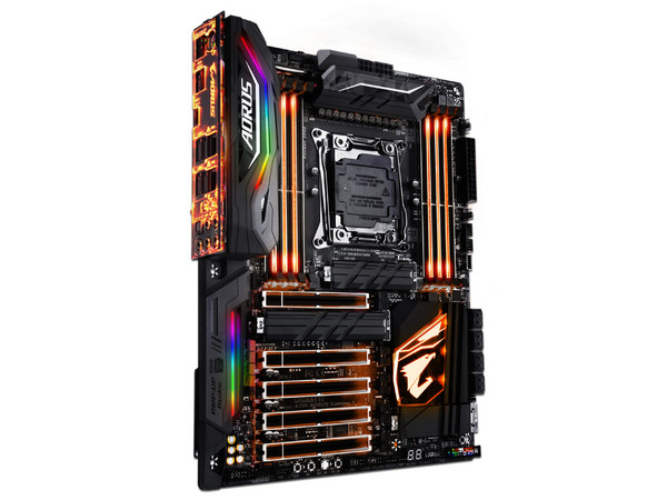T. Madre Gigabyte X299 AORUS Gaming 9, ChipSet Intel X299,
Soporta: Procesadores Intel Core X-Series de Socket 2066,
Memoria: DDR4 4400(O.C.)/3600(O.C.)/2133 MHz, 64GB Max,
SATA 3.0, USB 3.0,
Integrado: Audio HD, Red Gigabit,
Ptos: 2xPCIEx16,
ATX