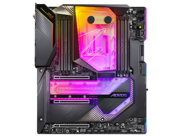 T. Madre GIGABYTE X299X AORUS XTREME WATERFORCE,
Chipset Intel X299,
Segmento: Alto/Gamer,
Soporta: Procesadores Intel Core Serie X, Socket 2066,
RAM: DDR4 4333/3600/2133 MHz, 256GB Max,
Wi-Fi 6, USB 3.2, M.2, SATA 3.0,
XL-ATX, Ptos: 3xPCIe3.0x16.