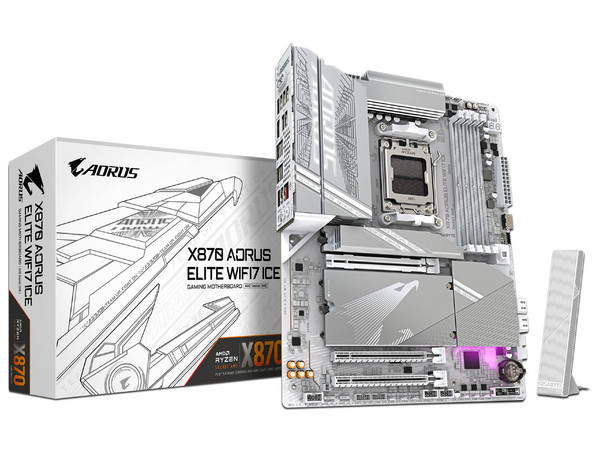 T. Madre Gigabyte X870 A ELITE WF7 ICE: Chipset AMD X870, 
Soporta: Procesadores AMD Serie 9000, 8000, Socket AM5, 
Memoria: DDR5 8200(OC)/6600(OC), 256GB Max, 
Integrado: Wi-Fi 7, Audio HD, USB-C 3.2, M.2, 
ATX, Ptos: 1xPCIE5.0x16, 1xPCIE4.0x16.