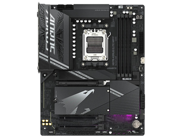 T. Madre GIGABYTE X870A AORUS ELITE WIFI7: 
Chipset AMD X870, 
Soporta: AMD Ryzen 7ma, 8va y 9na Generación, 
Socket AM5, Memoria: DDR5 8200/6600/4400 MHz, Máx. 256 GB, 
Integrado AudioHD, SATA, M.2, ATX, 
1xPCIE5.0x16, 1xPCIE4.0x16.