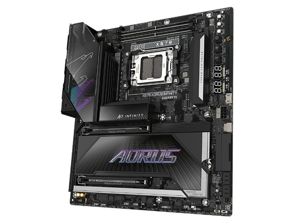 T. Madre Gigabyte X870 Aorus Infinity,
Chipset X870, Segmento: Alto,
Soporta: Procesadores AMD Ryzen 9000/8000/7000, Socket AM5,
Memoria: DDR5 9000 MHz, Hasta 256GB,
Integrado: Wi-Fi, Audio, HDMI, M.2,
E-ATX, Ptos: 1 x PCIEx16 5.0.