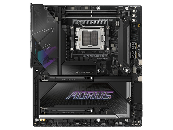 T. Madre Gigabyte X870 Aorus Infinity,
Chipset X870, Segmento: Alto,
Soporta: Procesadores AMD Ryzen 9000/8000/7000, Socket AM5,
Memoria: DDR5 9000 MHz, Hasta 256GB,
Integrado: Wi-Fi, Audio, HDMI, M.2,
E-ATX, Ptos: 1 x PCIEx16 5.0.