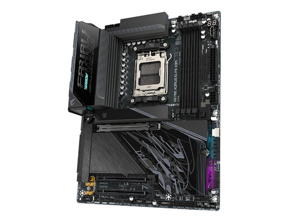 T. Madre Gigabyte X870E Aorus ELITE X3D,
Chipset X870E, Segmento: Alto,
Soporta: Procesadores AMD Ryzen 9000/8000/7000, Socket AM5,
Memoria: DDR5 9000 MHz, Hasta 256GB,
Integrado: Wi-Fi, Audio, HDMI, M.2,
ATX, Ptos: 1 x PCIEx16 5.0.