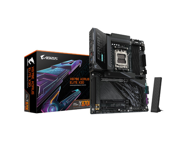 T. Madre Gigabyte X870E Aorus ELITE X3D,
Chipset X870E, Segmento: Alto,
Soporta: Procesadores AMD Ryzen 9000/8000/7000, Socket AM5,
Memoria: DDR5 9000 MHz, Hasta 256GB,
Integrado: Wi-Fi, Audio, HDMI, M.2,
ATX, Ptos: 1 x PCIEx16 5.0.
