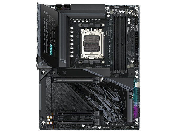 T. Madre Gigabyte X870E Aorus ELITE X3D,
Chipset X870E, Segmento: Alto,
Soporta: Procesadores AMD Ryzen 9000/8000/7000, Socket AM5,
Memoria: DDR5 9000 MHz, Hasta 256GB,
Integrado: Wi-Fi, Audio, HDMI, M.2,
ATX, Ptos: 1 x PCIEx16 5.0.