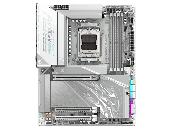 T. Madre Gigabyte X870E Aorus ELITE X3D ICE,
Chipset X870E, Segmento: Alto,
Soporta: Procesadores AMD Ryzen 9000/8000/7000, Socket AM5,
Memoria: DDR5 9000 MHz, Hasta 256GB,
Integrado: Wi-Fi, Audio, HDMI, M.2,
ATX, Ptos: 1 x PCIEx16 5.0. Color Blanco
