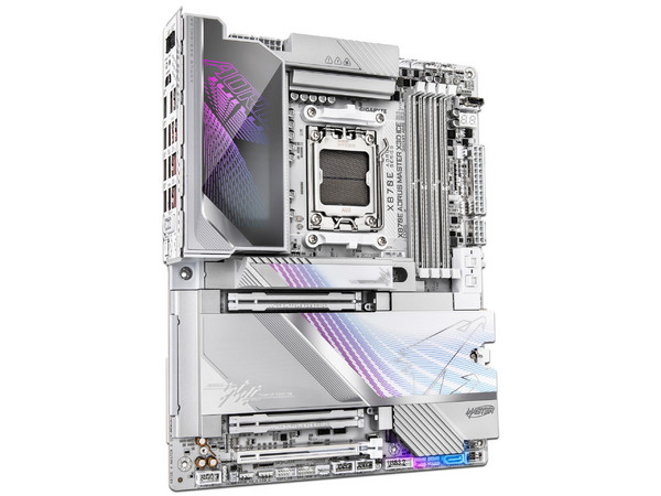 T. Madre Gigabyte X870E Aorus MASTER X ICE,
Chipset X870E, Segmento: Alto,
Soporta: Procesadores AMD Ryzen 9000/8000/7000, Socket AM5,
Memoria: DDR5 9000 MHz, Hasta 256GB,
Integrado: Wi-Fi, Audio, HDMI, M.2,
ATX, Ptos: 1 x PCIEx16 5.0. Color Blanco.