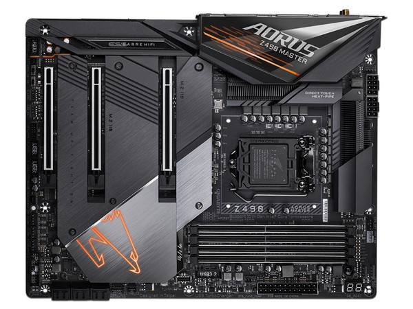 T. Madre Gigabyte Z490 Aorus Master, Chipset Intel Z490,
Soporta: Intel Core 10ma Gen/ Pentium/ Celeron, Socket 1200,
Memoria: DDR4 5000(OC)/3800(OC)/2133 MHz, 128GB Max,
Integrado: Audio HD, Red, USB 3.2 y SATA 3.0,
ATX, Ptos: 3xPCIEX16.