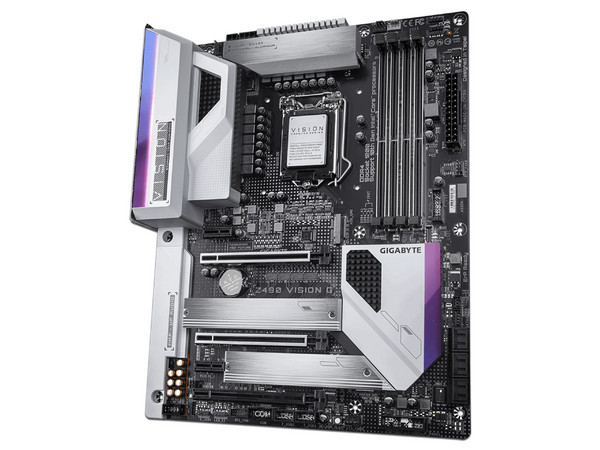 T. Madre Gigabyte Z490 VISION G, Chipset Intel Z490, Soporta: Intel Core 10ma Gen/ Pentium/ Celeron, Socket 1200, Memoria: DDR4 5000(OC)/2933/2133 MHz, 128GB Max, Integrado: Audio HD, Red, USB 3.2 y SATA 3.0, ATX, Ptos: 3xPCIEX16, 1xPCIEX1.