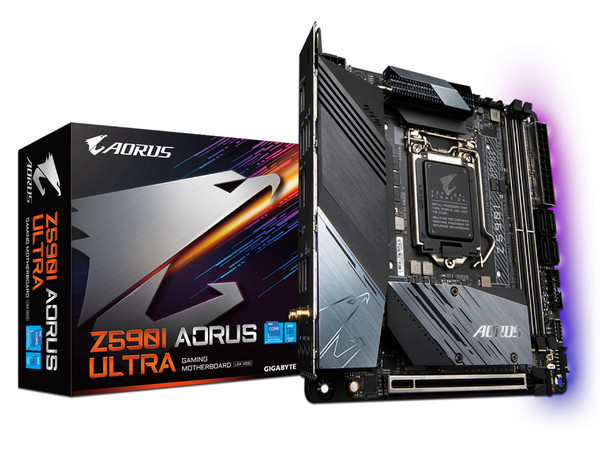 T. Madre Gigabyte Z590I AORUS ULTRA, Chipset Intel Z590,
Soporta: Intel 10ma y 11va Generación de Socket 1200,
Memoria: DDR4 4600/3400/2133 MHz, MAX 64GB, 
Integrado: Audio HD, Red, USB 3.2, M2,
Mini-ITX, Ptos 1xPCIEx16