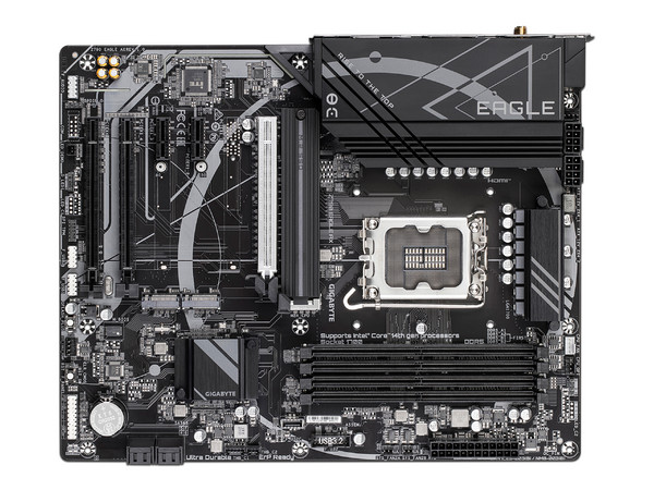 T. Madre Gigabyte Z790 EAGLE AX: Chipset Intel Z790, 
Soporta Procesador Intel de 13va y 14va generación, Socket 1700,
Memoria: DDR5 7600/6200(OC)/4800 MHz, 256GB Max, 
Integrado: Audio HD, Red, USB 3.2, M.2, Wi-Fi, ATX, 
Ptos: 1xPCIE5.0x16, 2xPCIEx1