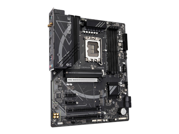 T. Madre Gigabyte Z790 EAGLE AX: Chipset Intel Z790, 
Soporta Procesador Intel de 13va y 14va generación, Socket 1700,
Memoria: DDR5 7600/6200(OC)/4800 MHz, 256GB Max, 
Integrado: Audio HD, Red, USB 3.2, M.2, Wi-Fi, ATX, 
Ptos: 1xPCIE5.0x16, 2xPCIEx1
