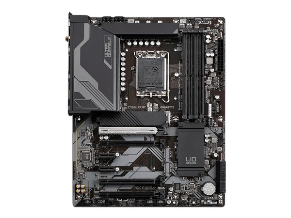 T. Madre Gigabyte Z790 UD AC, 
Chipset Intel Z790,
Segmento: Alto,
Soporta Procesador Intel de 13a y 12va generación, Socket 1700,
Memoria:DDR5 7600(OC)/6400(OC)/4000 MHz, 128GB Max, 
Integrado: Audio HD, Wi-Fi, USB 3.2, M.2, 
ATX, 4xPCIEx16.