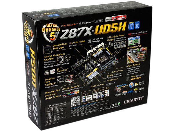 T. Madre Gigabyte Z87X-UD5H Chipset Intel Z87 Exp.,
Soporta: Core i7/i5/i3 de Socket 1150,
Memoria: DDR3 3000(O.C.)/1800(O.C)/1600/1333 MHz 32GB Max,
Integrado: Audio HD, Red,
USB 3.0 y SATA 3.0,
ATX, Ptos: 3xPCIEx16, 3xPCIEx1.
