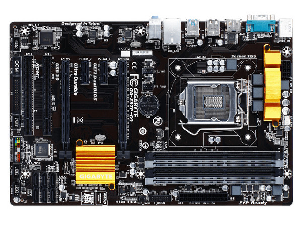 T. Madre Gigabyte Z97P-D3, Intel Z97,
Soporta: Core i7 /i5 /i3 / Pentium G / Celeron G de Socket 1150,
Memoria: DDR3 3000(O.C.)/ 1600/1333 MHz, Max. 32GB,
Integrado: Audio HD, Red,
SATA 3.0, USB 3.0, 
ATX, Ptos: 2xPCIEX16, 2xPCIEX1, 2PCI.