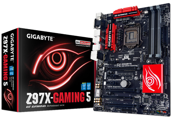 T. Madre Gigabyte Z97X-GAMING 5, Chipset Intel Z97 Exp.,
Soporta: Core i7/ i5/ i3/ Pentium/ Celeron de Socket 1150,
Memoria: DDR3  3200(O.C.)/1600/1333 MHz 32GB Max,
Integrado: Audio HD, Red,
USB 3.0 y SATA 3.0,
ATX, Ptos: 3xPCIE 3.0 x16, 3xPCIEx1