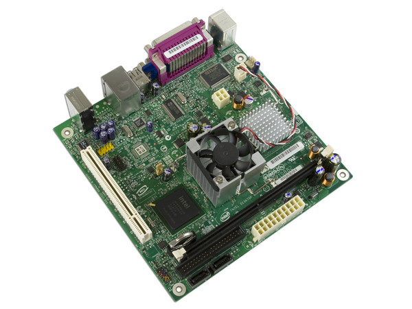 T. Madre Intel Mini-ITX D945GCLF,
Procesador Integrado Intel Atom 230,
Integrado: Audio, Red, Video GMA 950,
Memoria: DDR2 667/533, 1 Banco, 2GBMax,
Ptos: 1xPCI, Compatible con Gabinetes mATX.