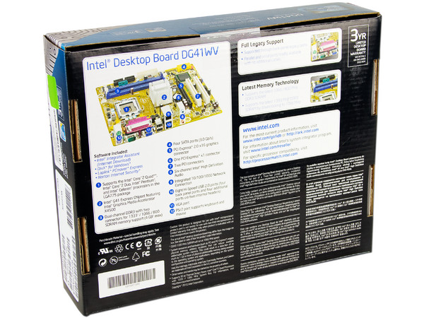 T. Madre Intel DG41WV, ChipSet Intel G41 Exp.,
Soporta: Core 2 Quad/Duo, Pentium Dual-Core, Celeron,
Integrado: Audio 5.1, Video Intel X4500, Red,
Memoria: DDR3 1066/800MHz, 4GB Max,
Diseño: mATX, Ptos: 1xPCIEx16, 1xPCIEx1, 2xPCI