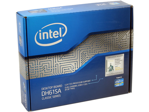 T. Madre Intel DH61SA, ChipSet Intel H61 Exp.,
Soporta: Core i7/i5/i3 de Socket 1155,
Integrado: Audio HD, Red Gigabit,
Memoria: DDR3 1333/1066 8GB Max,
Diseño Micro-ATX, Ptos: 1xPCIEX1, 1xPCI