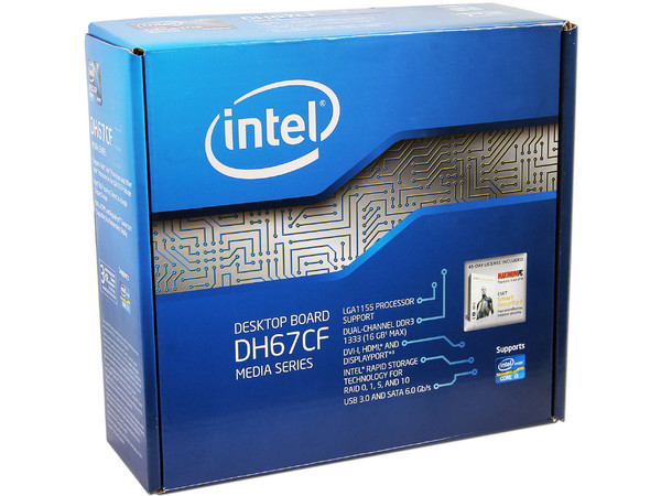 T. Madre Intel DH67CF-B3, ChipSet Intel H67 Exp.,
Soporta: Core i7/i5/i3 de Socket 1155,
 Audio HD, Red,
Serial ATA 3.0, USB 3.0,
Memoria: DDR3 1333/1066MHz, 16GB Max,
Diseño Mini-ATX, Ptos: 1xPCIEX16