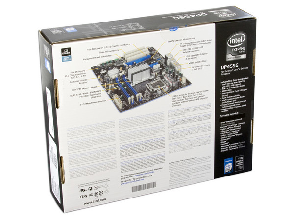 T. Madre Intel Extreme DP45SG, ChipSet Intel P45 Express,
Soporta: Core 2 Extreme, Quad, 2Duo,1066/1333MHz,
Integrado: Audio 7.1, Red 10/100/1000,
Memoria: DDR3 1333/1066/800, 8GB Max,
Diseño: ATX, Ptos: 2xPCEx16, 2xPCIE, 3xPCI