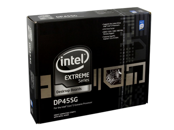 T. Madre Intel Extreme DP45SG, ChipSet Intel P45 Express,
Soporta: Core 2 Extreme, Quad, 2Duo,1066/1333MHz,
Integrado: Audio 7.1, Red 10/100/1000,
Memoria: DDR3 1333/1066/800, 8GB Max,
Diseño: ATX, Ptos: 2xPCEx16, 2xPCIE, 3xPCI