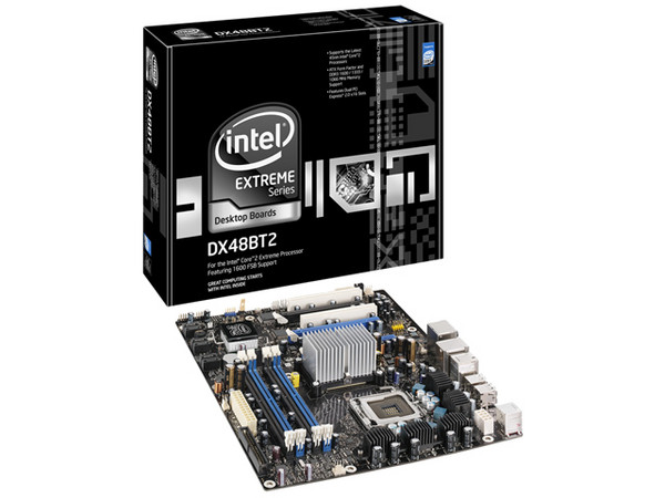 T. Madre Intel DX48BT2, ChipSet Intel X48 Express,
Soporta: Core 2 Extreme, Quad, 2Duo,1600/1333MHz,
Integrado: Audio 7.1, Red 10/100/1000 LAN,
Memoria: DDR3 1600/1333/1066MHz, 4 Bancos, 8GB Max,
Diseño: ATX, Ptos: 2xPCEx16, 1x PCIE