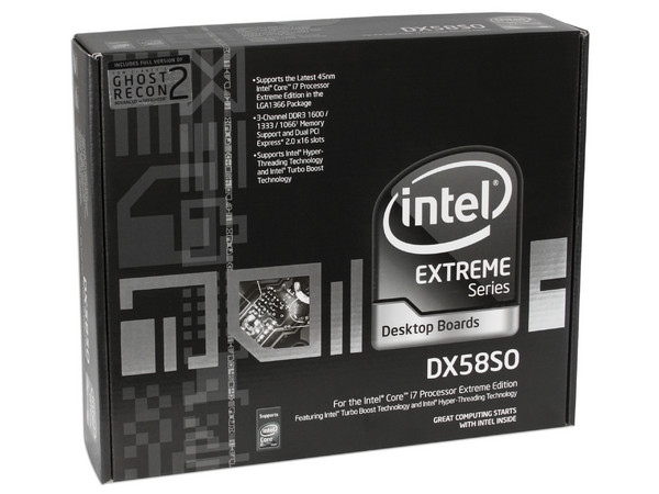 T. Madre Intel DX58SO, ChipSet Intel X58 Express,
Soporta: Core i7 920, 940, 965 de Socket 1366,
Integrado: Audio 7.1, Red 10/100/1000,
Memoria: DDR3 1600/1333/1066, 8GB Max,
ATX, Ptos: 2xPCEx16, 1xPCIEx4, 1xPCI