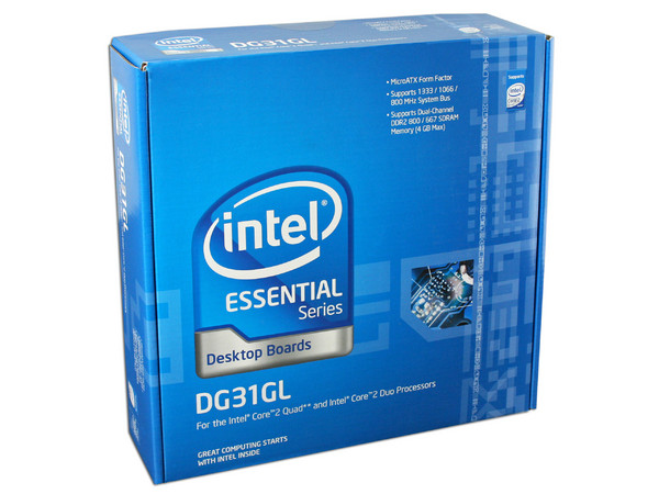 T. Madre Intel DG31GL, ChipSet Intel G31 Express,
Soporta: Cel.400, DualCore/2Duo/Quad, 1066/1333MHz,
Memoria: DDR2 667/800/Mhz, 2 Bancos, 4GB Max,
Integrado: Audio, Red 10/100, Video Intel 3100,
Diseño:microATX, Ptos: 2xPCI