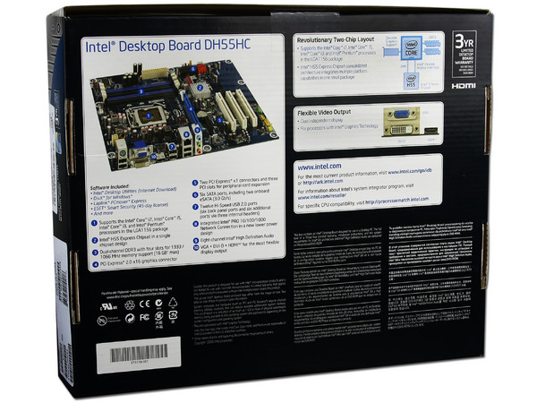 T. Madre Intel DH55HC, ChipSet Intel H55 Exp.,
Soporta: Core i7, Core i5 y Core i3 de Socket 1156,
Integrado: Audio 5.1, Red 10/100/1000,
Memoria: DDR3 1333/1066MHz, 16GB Max,
ATX, Ptos: 1xPCEx16, 2xPCEx1, 3xPCI