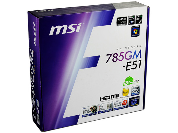 T. Madre MSI 785GM-E51, ChipSet AMD 785G,
Soporta: Phenom II X3 y X4 de Socket AM3,
Integrado: Video ATI HD 4200, Audio HD, Red Realtek,
Memoria: DDR3 1333/1066MHz,
Diseño mATX, Ptos: 1xPCIEX16, 1xPCIEX1, 2xPCI