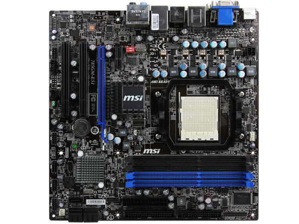 T. Madre MSI 785GM-E51, ChipSet AMD 785G,
Soporta: Phenom II X3 y X4 de Socket AM3,
Integrado: Video ATI HD 4200, Audio HD, Red Realtek,
Memoria: DDR3 1333/1066MHz,
Diseño mATX, Ptos: 1xPCIEX16, 1xPCIEX1, 2xPCI
