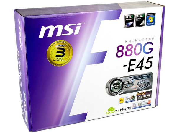 T. Madre MSI 880G-E45, ChipSet AMD 880G,
Soporta: Phenom II X4/X3 de Socket AM3,
Integrado: Video Radeon HD 4250, Audio HD, Red,
Memoria: DDR3 1600(O.C.)/1333/1066MHz, 16GB Max,
Diseño ATX, Ptos: 1xPCIEX16, 3xPCIEX1, 2xPCI