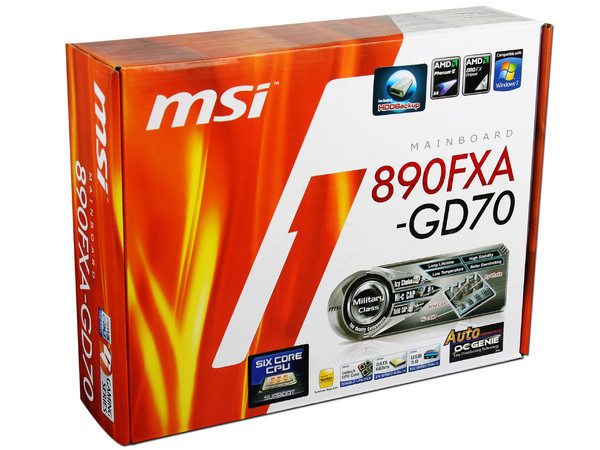 T. Madre MSI 890FXA-GD70, ChipSet AMD 890FX,
Soporta: Phenom II X6 y X4 de Socket AM3,
Integrado: Audio HD, 10/100/1000Mbps,
Memoria: DDR3 2133 (O.C.)1800/1066MHz,
Diseño ATX, Ptos: 5xPCIEX16, 1xPCIEX1, 1xPCI