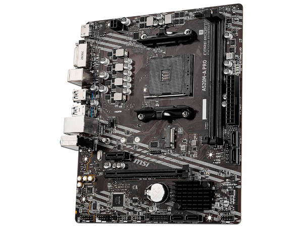 T. Madre MSI A520M-A PRO,
Chipset AMD A520,
Segmento: Básico,
Soporta: AMD Ryzen 3ra, 4ta y 5ta Generación, Socket AM4,
RAM: DDR4 4600+/ 3200/ 2133 MHz, 64GB Max,
Integrado: Audio HD, Red, USB 3.0, SATA 3.0, M.2,
Micro-ATX, Ptos: 1xPCIEx16 3.0