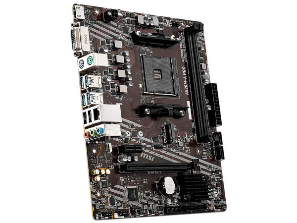 T. Madre MSI A520M-A PRO,
Chipset AMD A520,
Segmento: Básico,
Soporta: AMD Ryzen 3ra, 4ta y 5ta Generación, Socket AM4,
RAM: DDR4 4600+/ 3200/ 2133 MHz, 64GB Max,
Integrado: Audio HD, Red, USB 3.0, SATA 3.0, M.2,
Micro-ATX, Ptos: 1xPCIEx16 3.0 (Caj