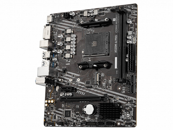 T. Madre MSI A520M-A PRO,
Chipset AMD A520,
Segmento: Básico,
Soporta: AMD Ryzen 3ra, 4ta y 5ta Generación, Socket AM4,
RAM: DDR4 4600/ 3200/ 2133 MHz, 64GB Max,
Integrado: Audio HD, Red, USB 3.0, SATA 3.0, M.2,
M-ATX, Ptos: 1xPCIEx16, 1xPCIEx1