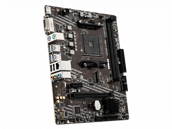T. Madre MSI A520M-A PRO,
Chipset AMD A520,
Segmento: Básico,
Soporta: AMD Ryzen 3ra, 4ta y 5ta Generación, Socket AM4,
RAM: DDR4 4600/ 3200/ 2133 MHz, 64GB Max,
Integrado: Audio HD, Red, USB 3.0, SATA 3.0, M.2,
M-ATX, Ptos: 1xPCIEx16, 1xPCIEx1