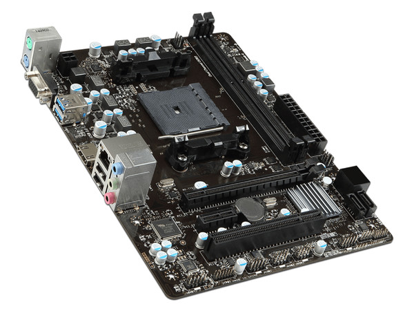 T. Madre MSI A68HM-E33 V2, ChipSet AMD A68H.
Soporta: AMD Series A / Athlon de Socket FM2+,
Memoria: DDR3 1333/1600/1866/2133*(*OC) MHz, 32GB Max,
Integrado: Audio HD, Red,
Micro ATX, Ptos: 1xPCIEx16, 1xPCIEx1.