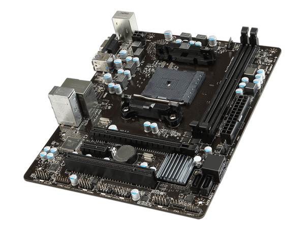 T. Madre MSI A68HM-E33 V2, ChipSet AMD A68H.
Soporta: AMD Series A / Athlon de Socket FM2+,
Memoria: DDR3 1333/1600/1866/2133*(*OC) MHz, 32GB Max,
Integrado: Audio HD, Red,
Micro ATX, Ptos: 1xPCIEx16, 1xPCIEx1.