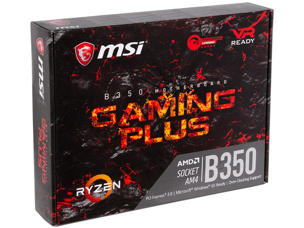 T. Madre MSI B350 GAMING PLUS, ChipSet AMD B350, 
Soporta: AMD Ryzen/ Athlon 7ma Gen A-Series de Socket AM4,
Memoria: DDR4 1866/2667(OC)/2933(OC)MHz, 64GB Max,
Integrado: Audio HD, Red, USB 3.0 y SATA 3.0,
ATX, Ptos: 2xPCIEx1, 2xPCIE.