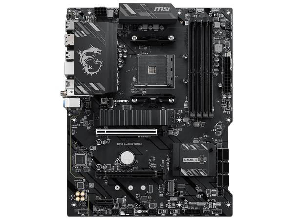 T. Madre MSI B550 GAMING WIFI6E,
Chipset AMD B550, 
Segmento: Gamer,
AMD Ryzen 3ra 4ta y 5ta Generación, Socket AM4,
RAM: DDR4 4800/2133 MHz, 128GB Máx,
Audio HD, WiFi 6E, USB 3.1, M.2, USB C, 
ATX, Ptos: 1xPCIEx16 4.0, 1xPCIEx16 3.0.