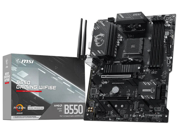 T. Madre MSI B550 GAMING WIFI6E,
Chipset AMD B550, 
Segmento: Gamer,
AMD Ryzen 3ra 4ta y 5ta Generación, Socket AM4,
RAM: DDR4 4800/2133 MHz, 128GB Máx,
Audio HD, WiFi 6E, USB 3.1, M.2, USB C, 
ATX, Ptos: 1xPCIEx16 4.0, 1xPCIEx16 3.0.
