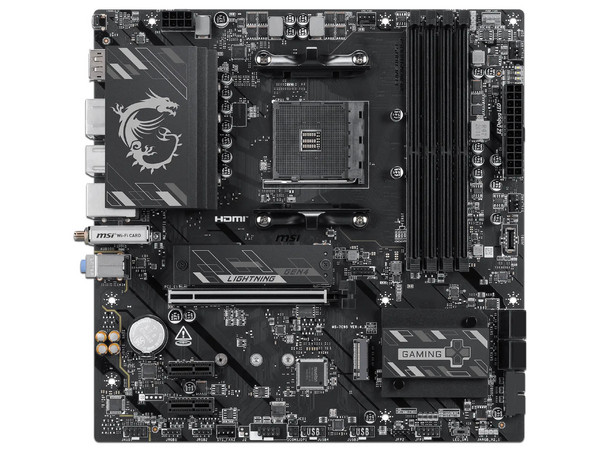 T. Madre MSI B550M GAMING PLUS WIFI6E,
Chipset AMD B550, 
Segmento: Alto,
Soporta: AMD Ryzen 5000, 4000 y 3000, Socket AM4, 
Memoria: DDR4 4400+MT/s, 128GB Max,
Integrado: Wi-Fi, USB, M.2, 
Micro-ATX, Ptos: 1xPCIE4.0x16.
