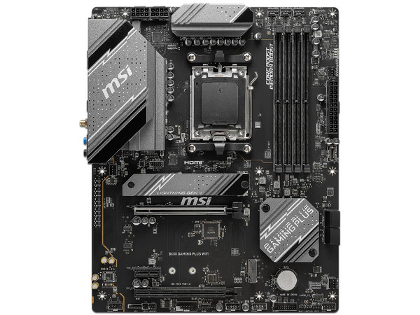 T. Madre MSI B650 GAMING PLUS WIFI,
Chipset B650,
Segmento: Alto/Gamer,
Soporta: AMD Ryzen 7000 Series, Socket AM5,
RAM: DDR5 7200/6200/4800MHz, 192GB Max,
Integrado: Audio HD, Wi-Fi 6, SATA 3.0, M.2,
ATX, Ptos: 1xPCIE4.0x16, 1xPCIEx1.