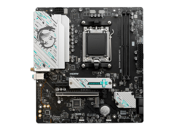 T. Madre MSI B650M GAMING WIFI,
Chipset B650,
Semgmento: Alto/Gamer,
Soporta: AMD Ryzen Serie 9000/8000/7000, Socket AM5,
Memoria: DDR5 7800+(OC)/6200(OC)/4800MHz, 256GB Máx,
Integrado: Audio HD, Wi-Fi 6, SATA 3.0, M.2,
Micro-ATX, Ptos: 1xPCIE4.