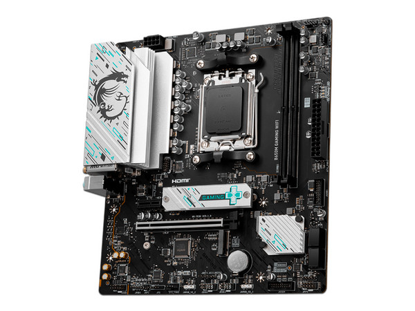 T. Madre MSI B650M GAMING WIFI,
Chipset B650,
Semgmento: Alto/Gamer,
Soporta: AMD Ryzen Serie 9000/8000/7000, Socket AM5,
Memoria: DDR5 7800+(OC)/6200(OC)/4800MHz, 256GB Máx,
Integrado: Audio HD, Wi-Fi 6, SATA 3.0, M.2,
Micro-ATX, Ptos: 1xPCIE4.